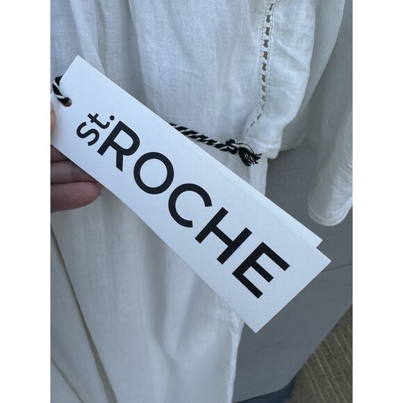 St Roche Lake Gauze Midi dress Ivory and Pink Embroidered w/Pockets Sz M NWT - Picture 12 of 16